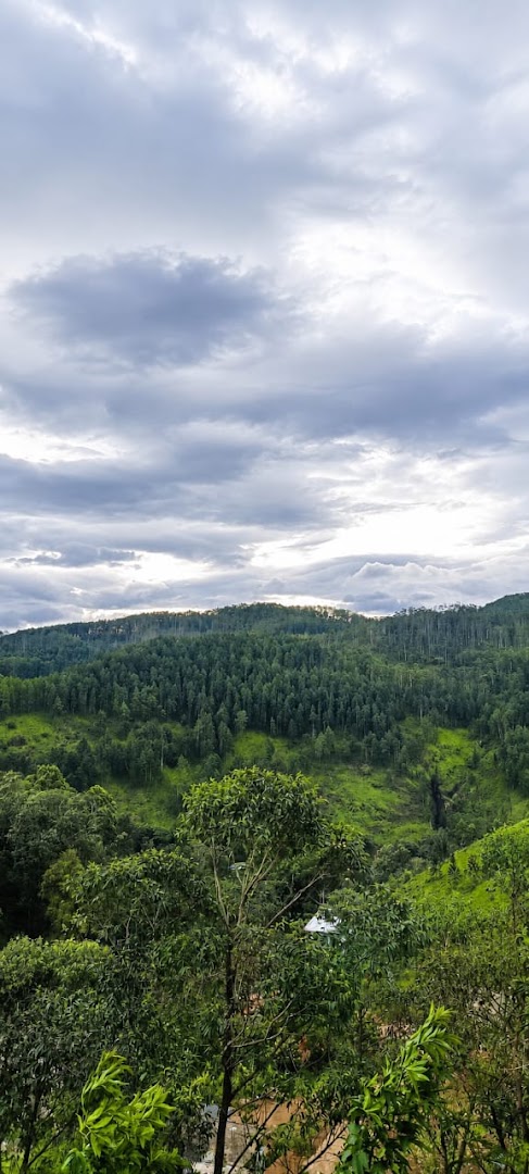 Green forested hills beneath a broad cloudy sky